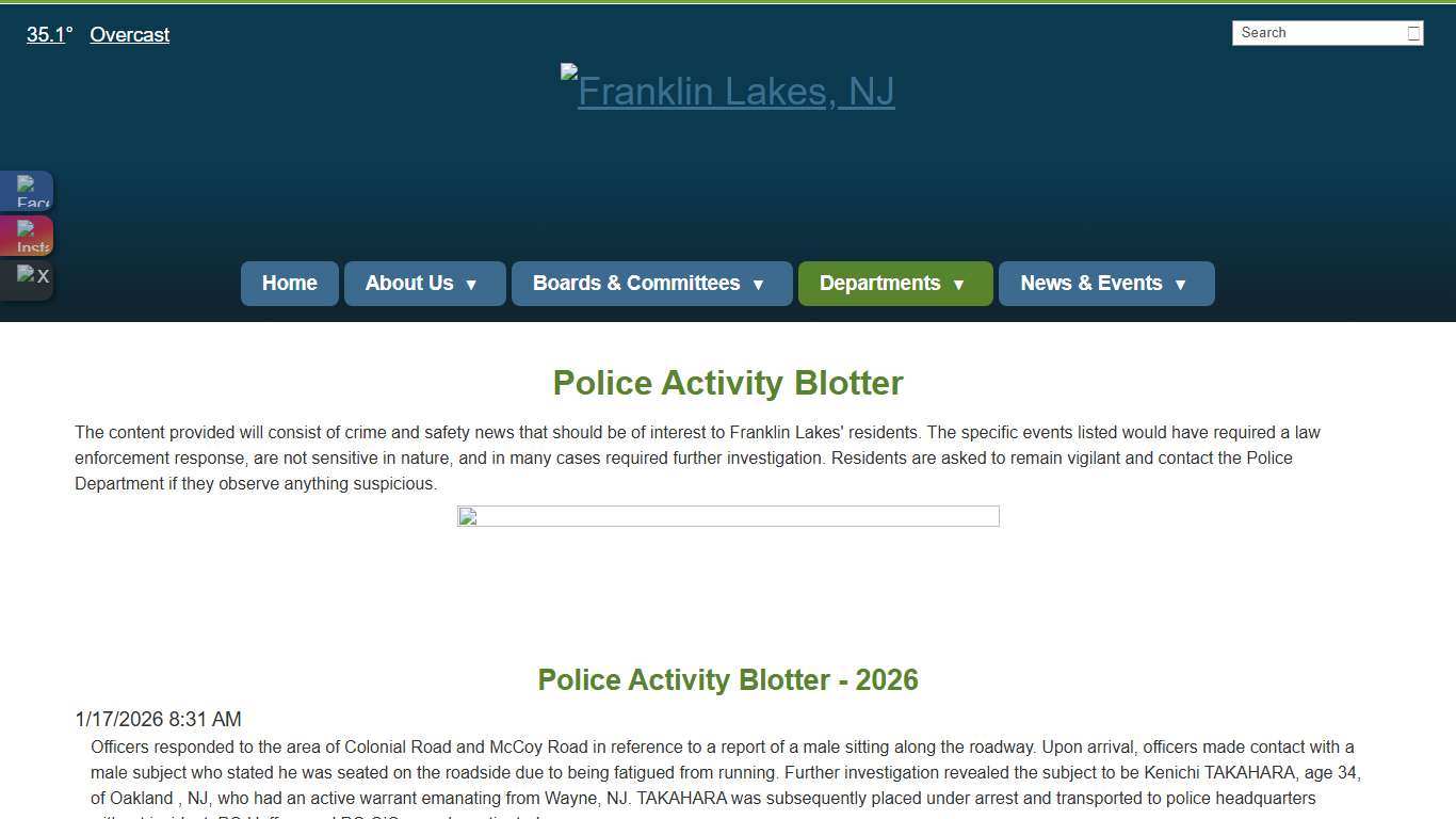 Police Activity Blotter - Franklin Lakes, NJ