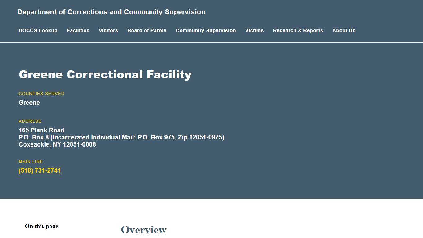 Greene Correctional Facility | Department of Corrections and Community Supervision